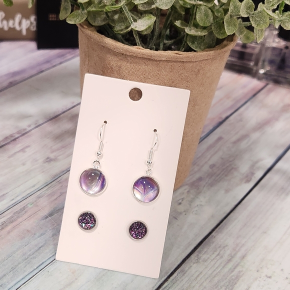 Chic Silver and Purple Earrings Set - Picture 10 of 10